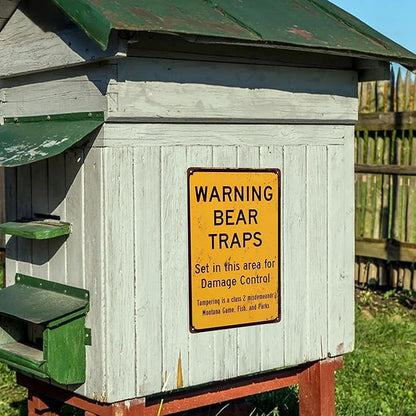 Custom Kraze Warning Bear Traps Montana Reproduction Metal Sign 8 x 12