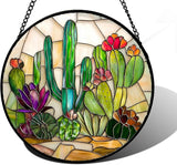 DASTOLL Stained Glass Window Hanging, White Green Cactus Suncatcher Diamond Glass Panel Hangings Sun Catchers Decor for Birthday for Women, Men, Wife, Aunt, and Mom 6.3 in