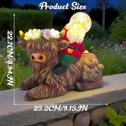 Spring Garden Blowing Bubbles Gnome Highland Cow Solar Statues, Funny Summer Gnome Outdoor Resin Sculptures Decor for Home Table Patio Lawn Porch Balcony, Housewarming