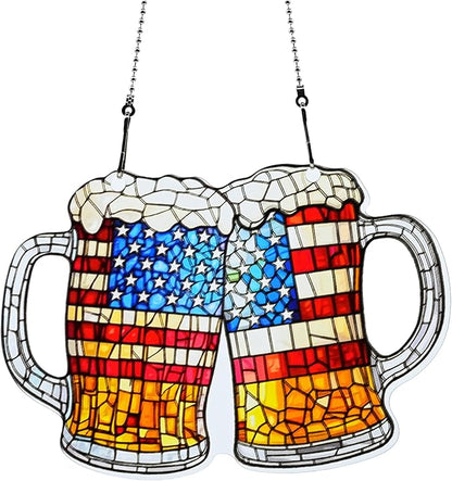 4th of July Beer Ornaments Colorful Window Hanging Decorations Home Wall Decor for Indoor Outdoor