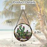 DASTOLL Stained Glass Window Hanging,Green Cactus Purple Flowers Suncatcher Diamond Glass Panel Sun Catchers Decor for Birthday for Women, Men, Wife, Aunt, and Mom 6.3 in
