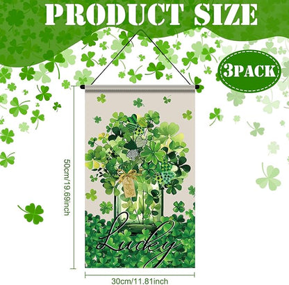 Tegeme 3 Pcs Happy St. Patrick's Day Banner Door Decoration St. Patricks Day Hanger Door Sign Green Shamrock Hanging Flag Ornaments for Irish Party Holiday Outdoor Indoor Home