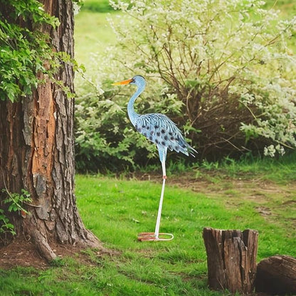 Blue Egret Statue Garden Decoration Collectibles Bird Figurine Metal Yard Art Animal Sculpture for Porch Outside Farmhouse