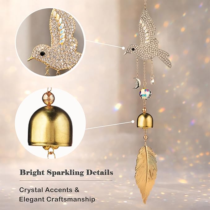 Hummingbird Crystal Suncatcher for Window Hanging, Rainbow Maker Prism Ornament with Hook, Sparkling Sun Catcher Decor for Home, Patio, Garden, Bird Lover Gift (Wind Chime)
