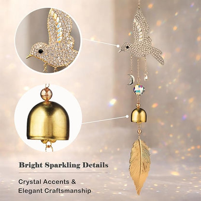Hummingbird Crystal Suncatcher for Window Hanging, Rainbow Maker Prism Ornament with Hook, Sparkling Sun Catcher Decor for Home, Patio, Garden, Bird Lover Gift (Wind Chime)