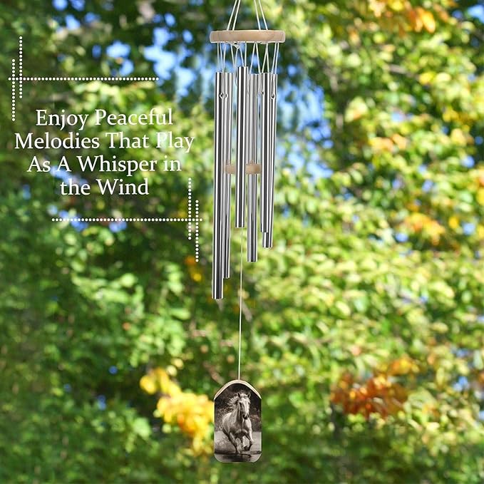 Large Aluminium Wind Chimes 20.5" Inches Horse Running by The Water Wind Chimes for Outside Memorial Wind Chimes Sympathy Wind Chime for Outdoor Garden Patio Decoration