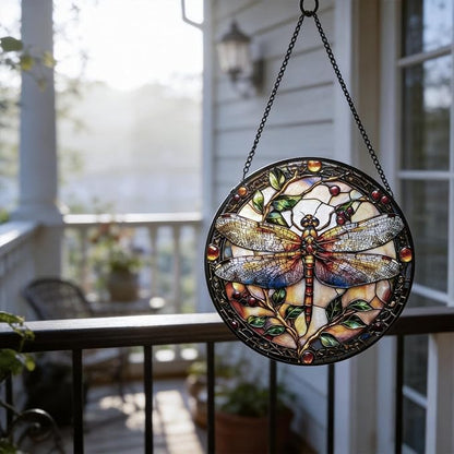 Stained Glass Sun Catcher,A Dragon-flyStained Glass Window Hanging Garden Decor,Sun Catchers Indoor Window,Whimsical Decoration for Home Backyard Patio Lawn Porch with 7.9 INCH