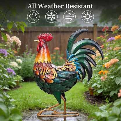 Ratuor Metal Rooster Decor Garden Statue,Chicken Yard Art Decoration Outdoor Sculpture for Backyard Patio Kitchen Lawn Ornaments,Birthday Housewarming Gifts for Women Mom