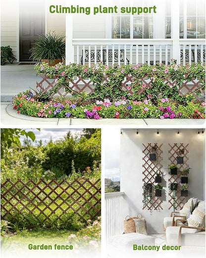 2 Pack Expandable Wooden Lattice Fence Panel, 3.2 x 6.1 Ft Large Wood Garden Trellis for Climbing Plants, Outdoor Privacy Fence Wall for Ivy Rose Vine, Patio Yard Balcony Decor