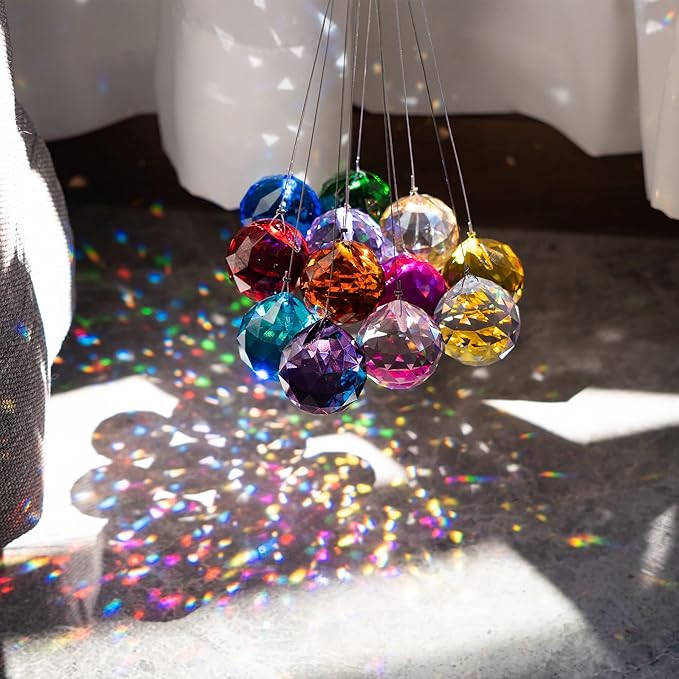H&D Hyaline & Dora 20mm Multi-Color K9 Crystal Glass Feng Shui Faceted Decorating, Pack of 12