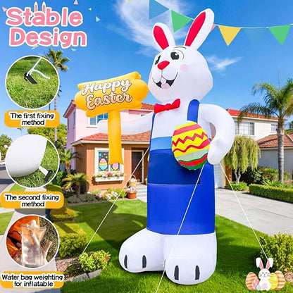 12FT Giant Easter Inflatables Outdoor Decoration Inflatable Bunny Built in LED Lights Bunny Blow Up Yard Decoration for Lawn Garden Holiday Party(with Storage Bag)