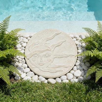 Sun Face Garden Stepping Stone- Round 12-Inch Decorative Concrete Stone, Pure Color for Outdoor Pathways Celestial Sun Face Cynkeyee