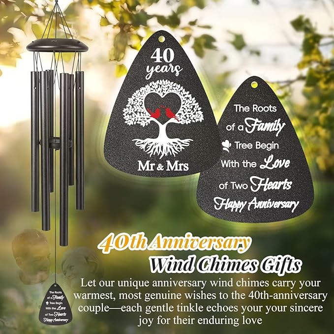 40th Anniversary Wind Chimes Gifts for Men Women,Romantic 40 Year Anniversary for Couples, Wife, Husband, Parents, Friends, 40th Wedding Gifts Idea of Happy Anniversaries Decorations,Black