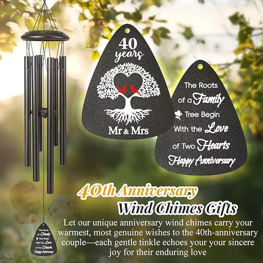 40th Anniversary Wind Chimes Gifts for Men Women,Romantic 40 Year Anniversary for Couples, Wife, Husband, Parents, Friends, 40th Wedding Gifts Idea of Happy Anniversaries Decorations,Black
