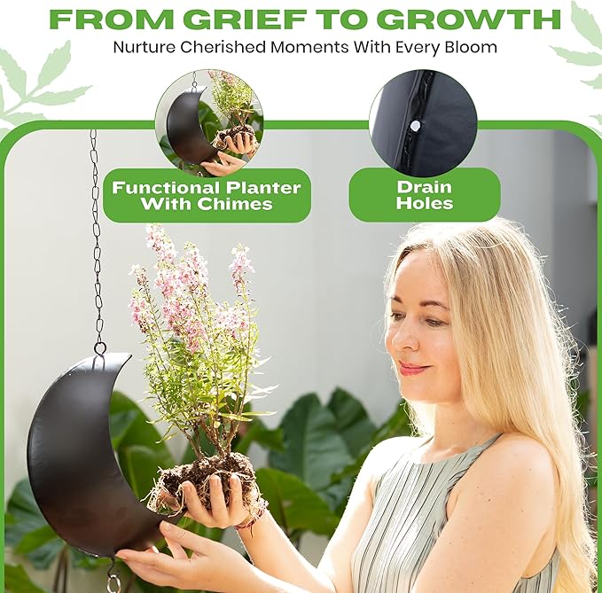 Premium Moon Wind Chimes for Outside – Deep Tone Sympathy & Memorial Wind Chime Gift for Loss of a Loved One, Outdoor Garden Patio Décor (Black)