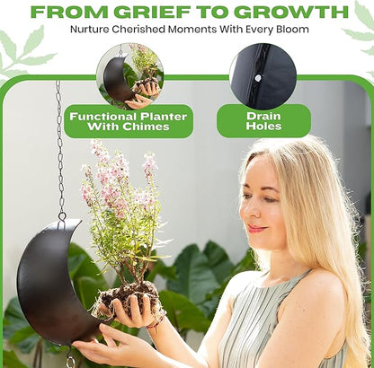 Premium Moon Wind Chimes for Outside – Deep Tone Sympathy & Memorial Wind Chime Gift for Loss of a Loved One, Outdoor Garden Patio Décor (Black)