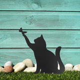 Yardwe Metal Cat Garden Statue Outdoor Animal Decoration 14.56X9.44In Black Cat Ornament for Patio Lawn Backyard