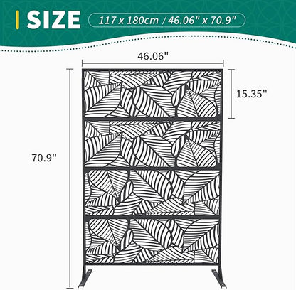 Garveelife Metal Privacy Screen 72" H×47" W for Outdoor Freestanding Decorative Privacy Wall Panels with Stand, Patio Balcony Screens for Outside Divider Deck Porch Garden, 1PC