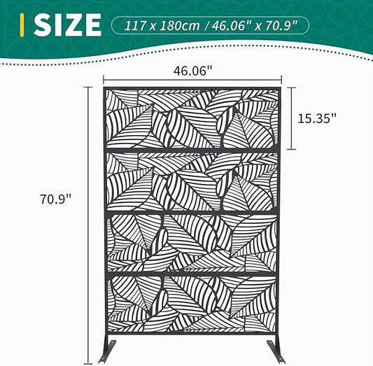 Garveelife Metal Privacy Screen 72" H×47" W for Outdoor Freestanding Decorative Privacy Wall Panels with Stand, Patio Balcony Screens for Outside Divider Deck Porch Garden, 1PC