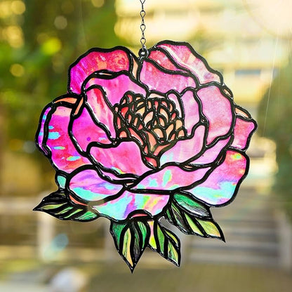 Peony Flower Handmade Resin Suncatchers, Artisan Sun Catcher, Stained Glass Effect, Flower Suncatchers for Window Hanging, Garden Decor, Gift for Mother's Day Mom Women Grandma Wife