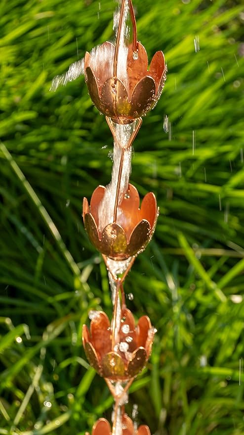 Stanwood Rain Chain Lotus Lily Flower Copper Rain Chain, 8-Feet