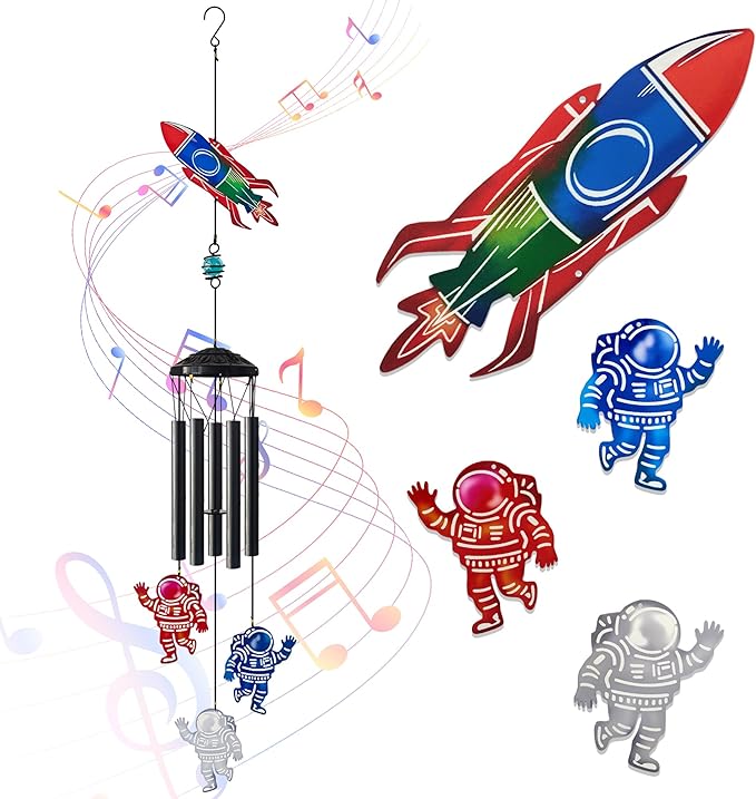 47 Inch Astronaut Rocket Wind Chimes Outdoor,Space Themed Metal Colorful Wind Chimes for Outside,Indoor Hanging Windchimes Decor for Garden Patio Room Yard,Gifts for Space Lovers Kids Men Women