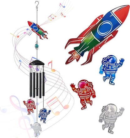 47 Inch Astronaut Rocket Wind Chimes Outdoor,Space Themed Metal Colorful Wind Chimes for Outside,Indoor Hanging Windchimes Decor for Garden Patio Room Yard,Gifts for Space Lovers Kids Men Women