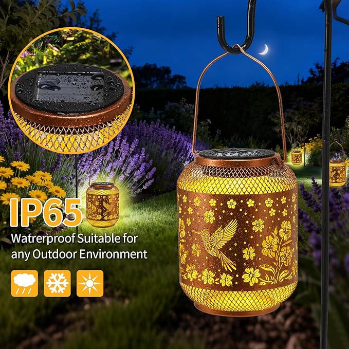 2 Pack Hummingbird Solar Garden Statues Birthday Gifts for Women Mom Grandma Hanging Solar Outdoor Waterproof Metal Garden Decor Outside for Yard,Patio,Lawn Porch,Backyard