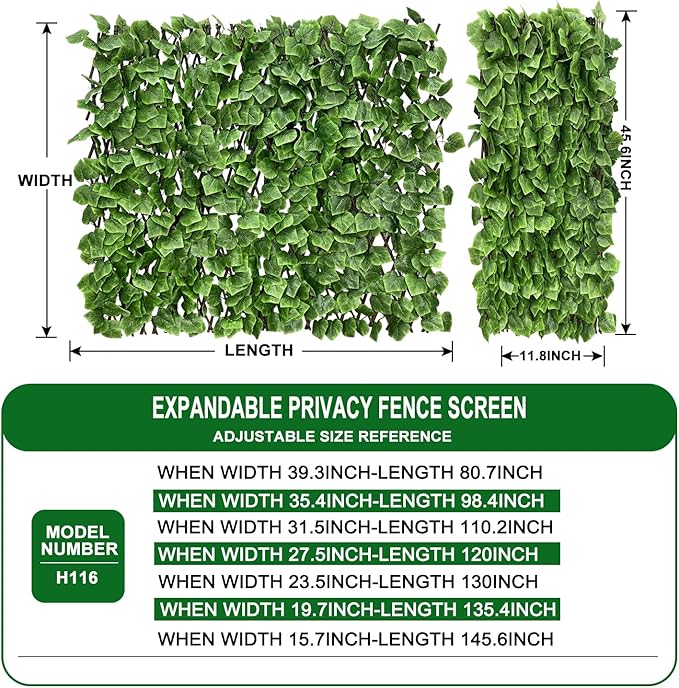 Expandable Fence Privacy Screen for Balcony Patio Outdoor,Decorative Faux Ivy Fencing Panel,Artificial Hedges (Single Sided Leaves)…2