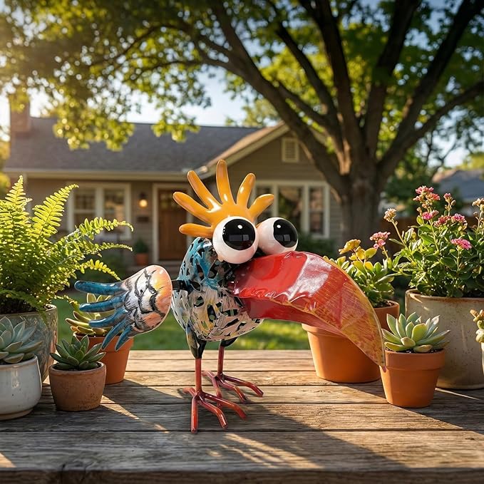 Outdoor Weird Metal Rooster Yard Rooster Decoration Garden Statue Chicken Statue Metal Chicken Outdoor Decoration Yard Housewarming Gift Yard Art Outdoor and Garden (Classic)