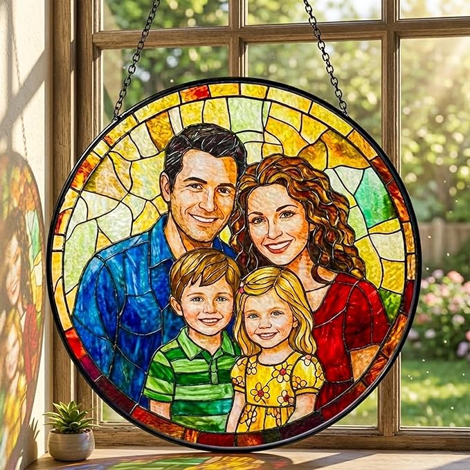 Personalized Grandma Stained Glass Sun Catcher, Custom Photo Window Hanging, Personalized Stained Glass, Gift for Grandma, Grandparents, Christmas, Birthday, Keepsake, Christmas Ornament, P1