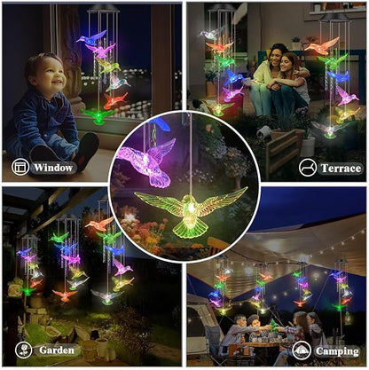 Hummingbird Solar Wind Chime lights,Unique Wind Chimes Gifts for Mom Women Grandma,Color Changing Solar Hummingbird lights Waterproof for Home Garden Yard Patio Windows Party Christmas Decor