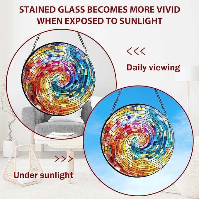 Rainbow Spiral Stained Glass, Suncatcher for Window Hanging, Decoration for Window Sun Catcher Wall Art for Mom Grandma, Gifts for Rainbow Lovers, for Home Yard Office Decor