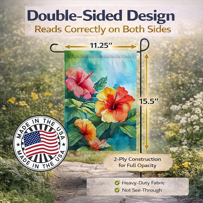 Caroline's Treasures Hawaii Hawaiian Hibiscus in Watercolor Garden Flag Mailbox Flag Decorative Yard Flag Banner Outside Patio Artwork Yard Flower Beds, Garden Size, Multicolor