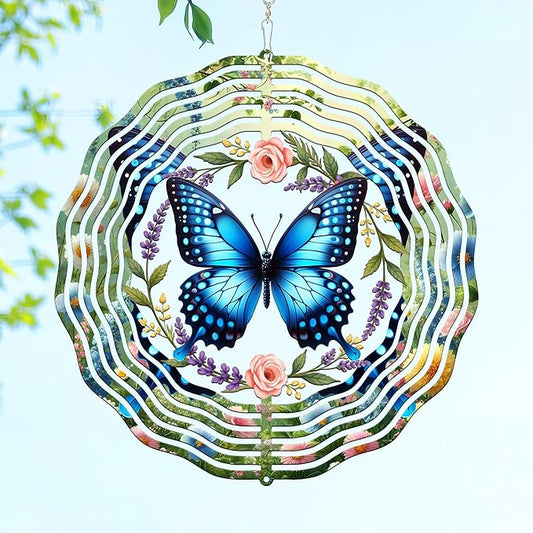 FLAGWIX Butterfly Wind Spinners Outdoor - 3D Stainless Steel Metal Spinner 12 in - Birthday Gifts for Mom, Butterfly Gifts for Women, Yard Decorations Outdoor, Garden Decor