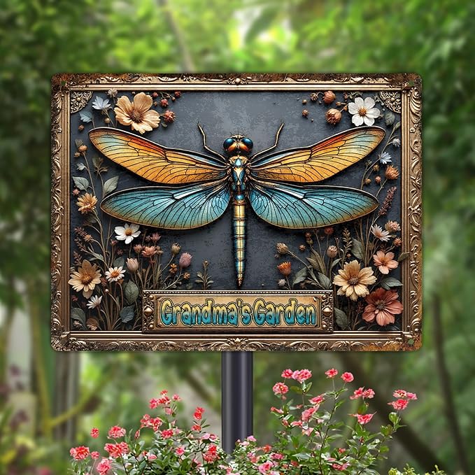 Personalized Metal Signs with Name Made in USA Custom Dragonfly Garden Sign Decorative Metal Print for Wall Decor Customized Home Garden Ideas Gifts Artwork Prints for Yard Ourdoor