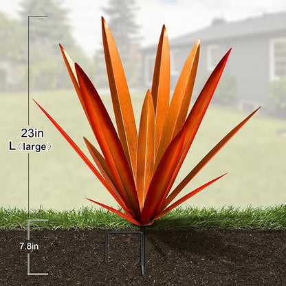TOMBABY Large Leaf Thickened Metal Agave Plant Outdoor Decoration Desert Courtyard Art Plant Garden Decoration Outdoor Metal Art Floral Gift (1, RED)