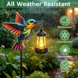2 Pack Solar Garden Statue Figurine with Solar Lanterns Outdoor Waterproof, Hummingbird Hanging Solar light, Solar Path Lights Yard Art, Outside Patio Garden Decor Gardening Gift for Mom Grandma Women