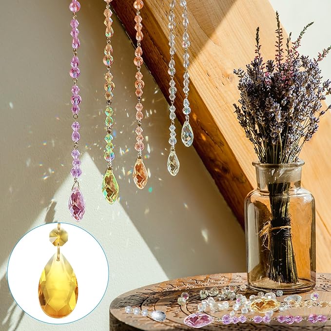 PATIKIL Teardrop Crystal Chandelier Pendants Beads, 6 Pack 160mm Length 38mm Chandelier Prisms Parts Ornaments Hanging Beads for DIY Arts Crafts Decoration, Gold Tone