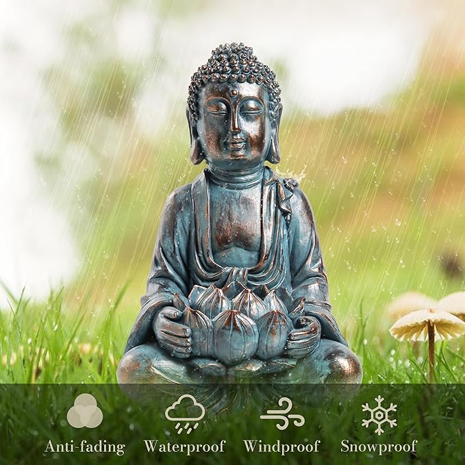 TERESA'S COLLECTIONS Meditating Buddha Statue for Garden Decor with Outdoor Solar Lights, Large Resin Outdoor Decor Garden Statue Sculpture for Home Lawn Yard Decor Gifts for Mom, 10.4''