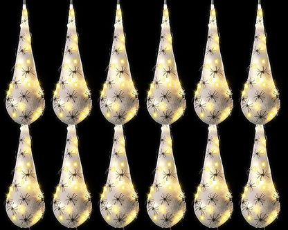 12 Pack Halloween Spider Hanging Egg Sacks Halloween Spider Sacks Decoration Large Props White Webs for Yard Haunted House Lawn Tree Outdoor Party Decor(Yellow)