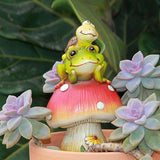 Leekung Turtle Riding Frog Sitting On Mushroom for Garden Decor, Frog Statue&Mushroom Figurines for Outdoor Garden Backyard Yard Porch Patio Lawn, Spring Decorations Gardening Gifts for Women Unique