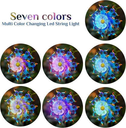Solar Owls Wind Spinners for Yard and Garden,51 Inch Solar Windmill Seven Color LED Light Whirligig Kinetic Spinner to Scare Birds Decor for Lawn, Patio,Owl Gift Metal Wind Outdoor Sculpture