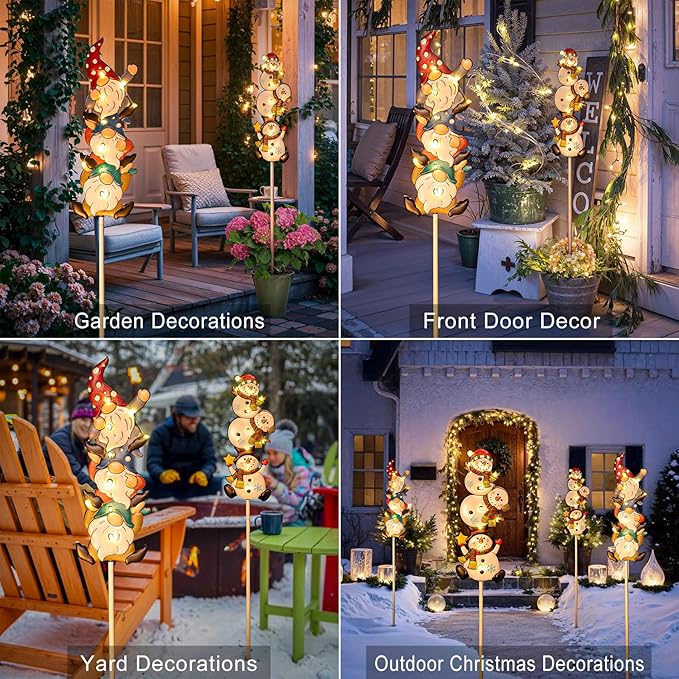 Homeimpro Solar Garden Lights Outdoor Yard Decorations Garden Gifts Gnomes Snowman Pathway Stake Lights with 18 LED Waterproof Lawn Outdoor Mothers Day Present for Mom Women (2Pack)