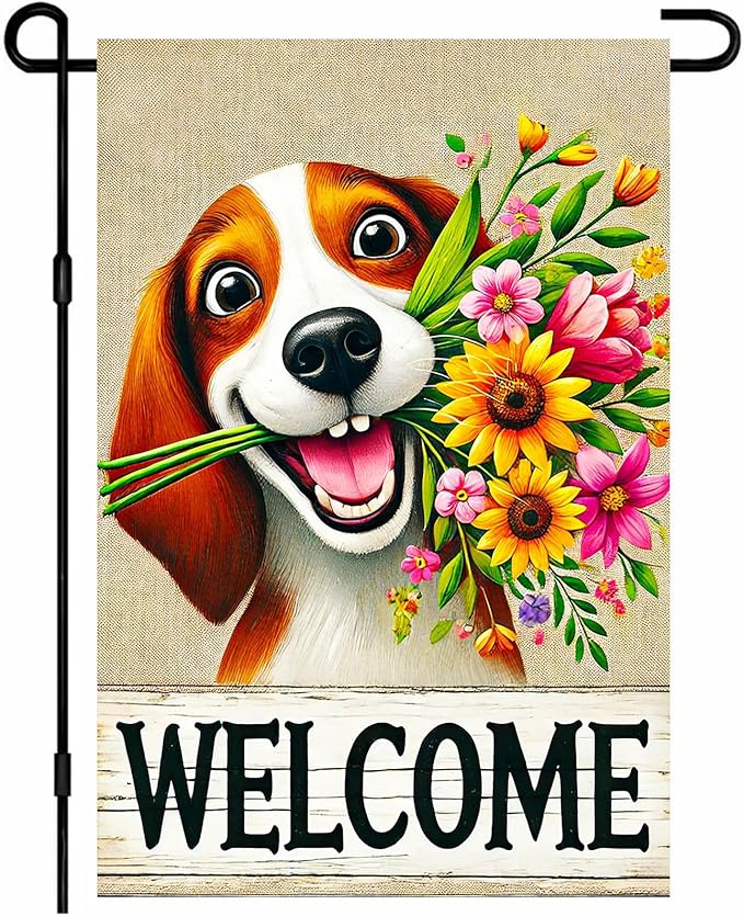BlissYard Welcome Spring Summer Garden Flag 12x18 Inch Double Sided Beagle Puppy Dog Daisy Seasonal Garden Flag Decoration Yard Small Flag For Rustic Farmhouse Outdoor Banner Party Home Decor