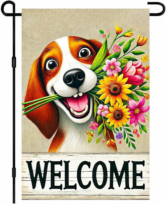 BlissYard Welcome Spring Summer Garden Flag 12x18 Inch Double Sided Beagle Puppy Dog Daisy Seasonal Garden Flag Decoration Yard Small Flag For Rustic Farmhouse Outdoor Banner Party Home Decor