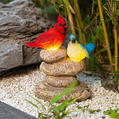 Solar Garden Statues Outdoor Decor, Garden Sculptures Stones Statue Novelty Birds Figurine Decoration for Patio Yard Porch Art Home Decor