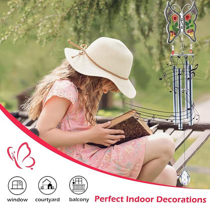KY&BOSAM Big Butterfly Wind Chime with Crystal Sympathy Wind Spinner Memorial Wind Chime for Loss of Loved One Bereavement Sympathy Memorial Gift for Loss of Mother Father Home Garden Decor