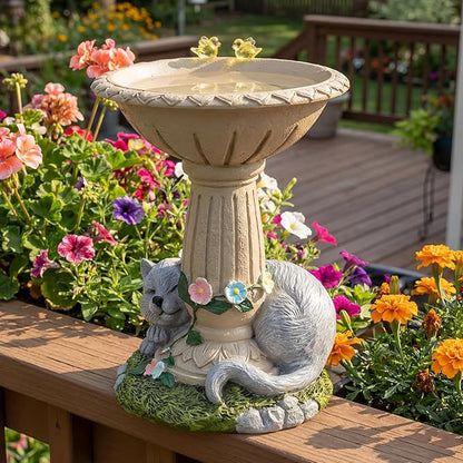 Lyeasw Cat Statue Garden Decor with Bird Feeder Outdoor Yard Decor – Weatherproof Resin Outdoor Patio Porch Lawn Art – Unique Birthday Gifts for Bird Lovers Mom Grandma Women