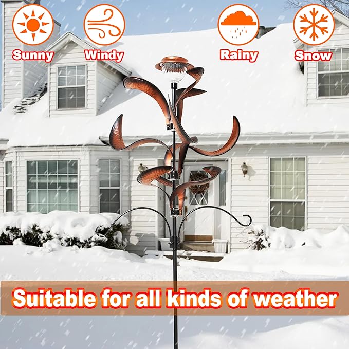 Yard Garden Wind Spinners - Large Outdoor Metal Wind Spinners with Stake, Yard Art Lawn Garden Decor Bronze-Colored Blade Rotator (25.5" W x 81" H)